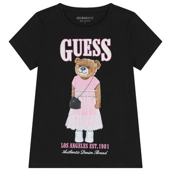 Girls Black Teddy Bear Logo T-Shirt