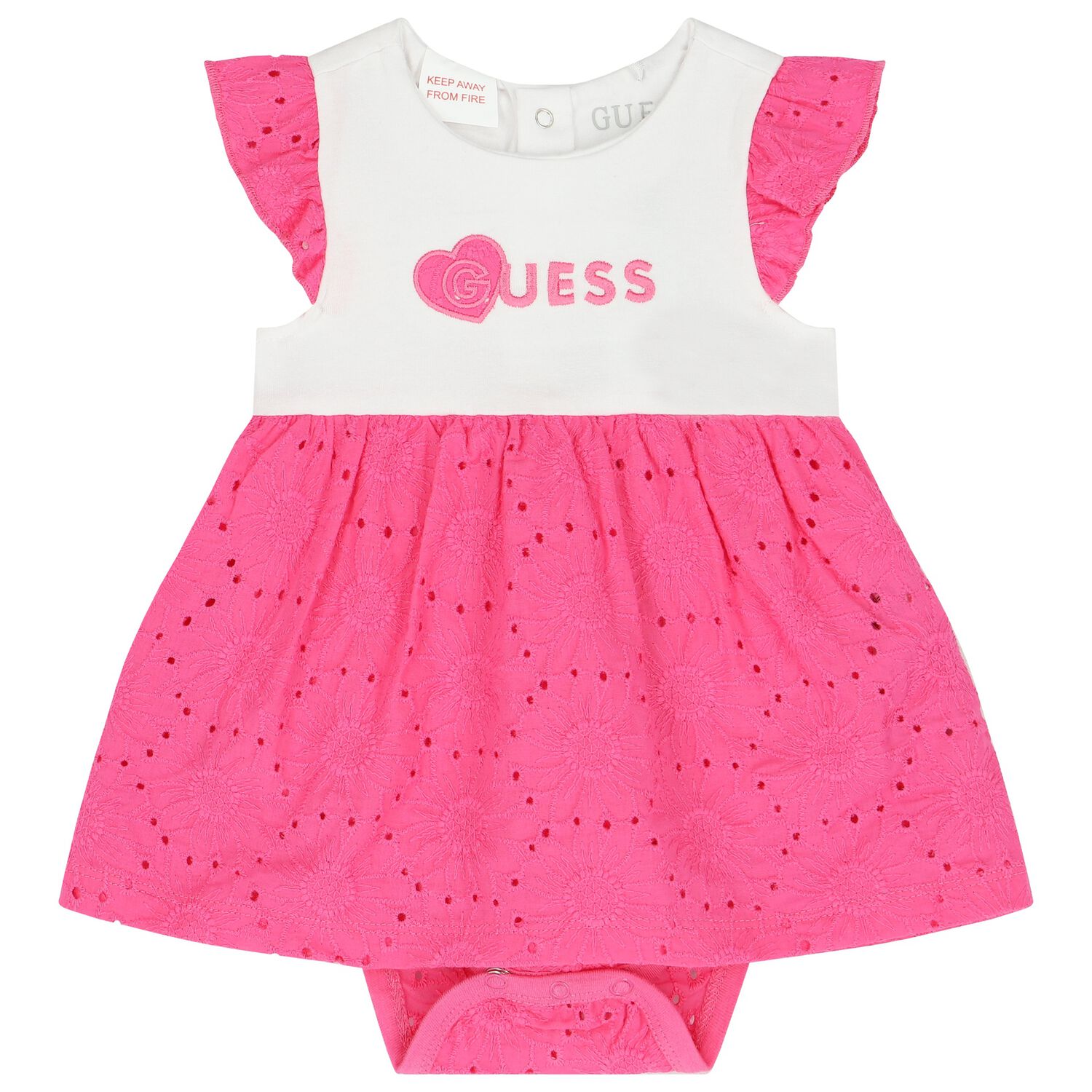 Baby Girls Pink and White Broderie Anglaise Dress, 1, hi-res image number null