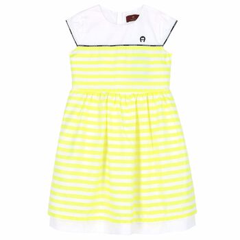 Girls Yellow & White Striped Dress