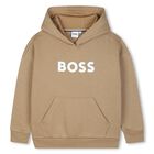 Boys Beige Logo Hooded Top, 2, hi-res