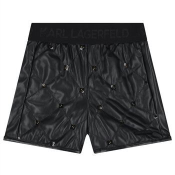 Girls Black Quilted Faux Leather Shorts