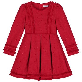 Girls Red Tweed Sequin Dress