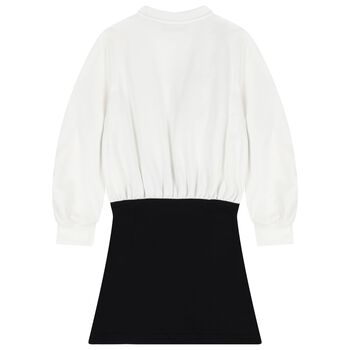 فستان متعرج باللون الابيض والاسود للبنات 