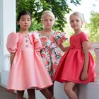 Girls Coral Satin Dress, 1, hi-res