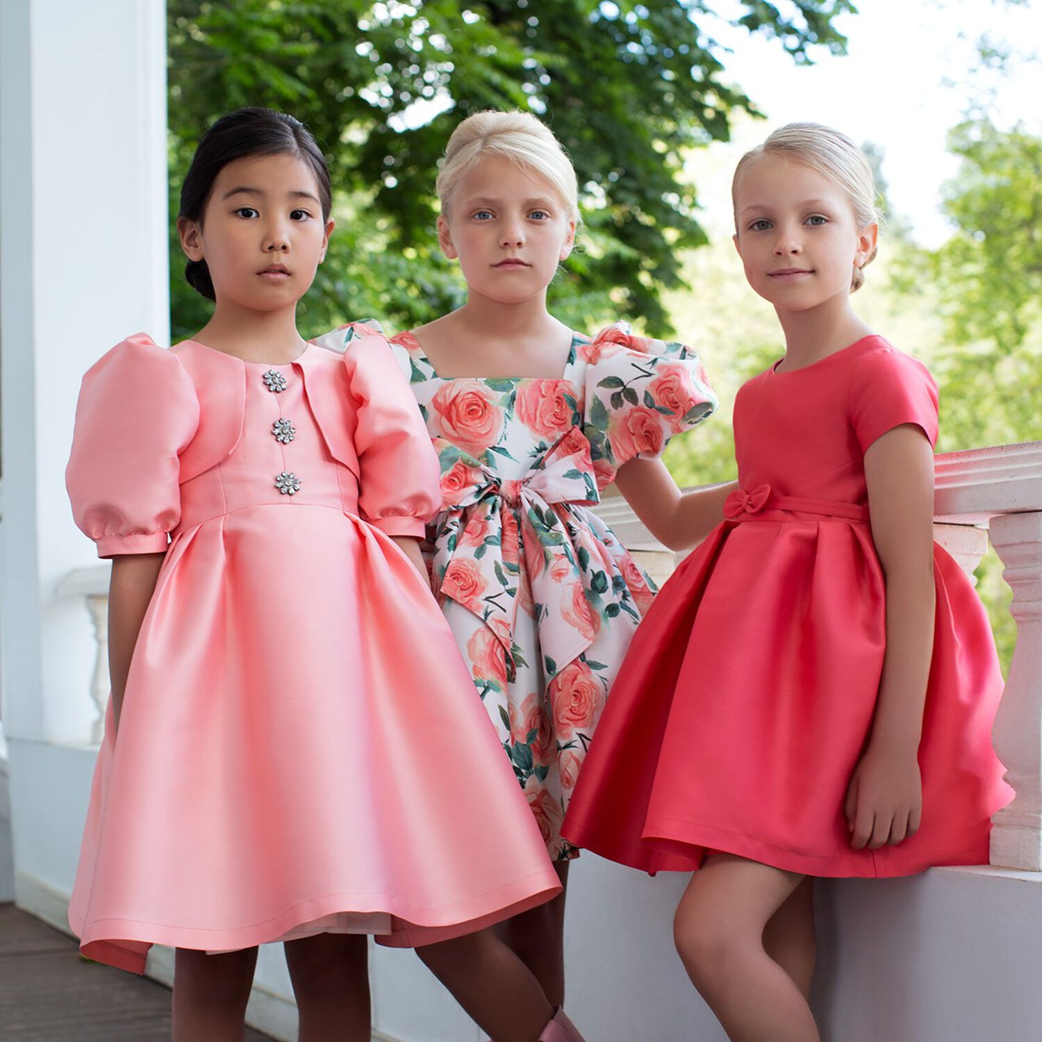 Girls Coral Satin Dress, 1, hi-res
