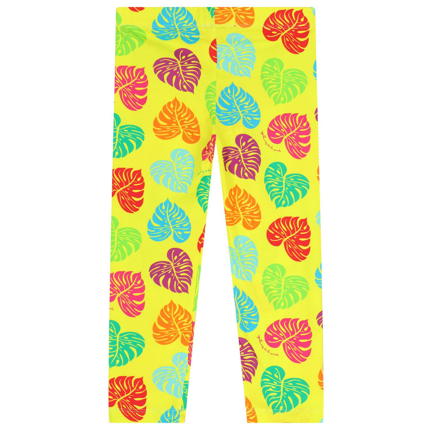 Girls Yellow Palm Leaf Leggings, 1, hi-res