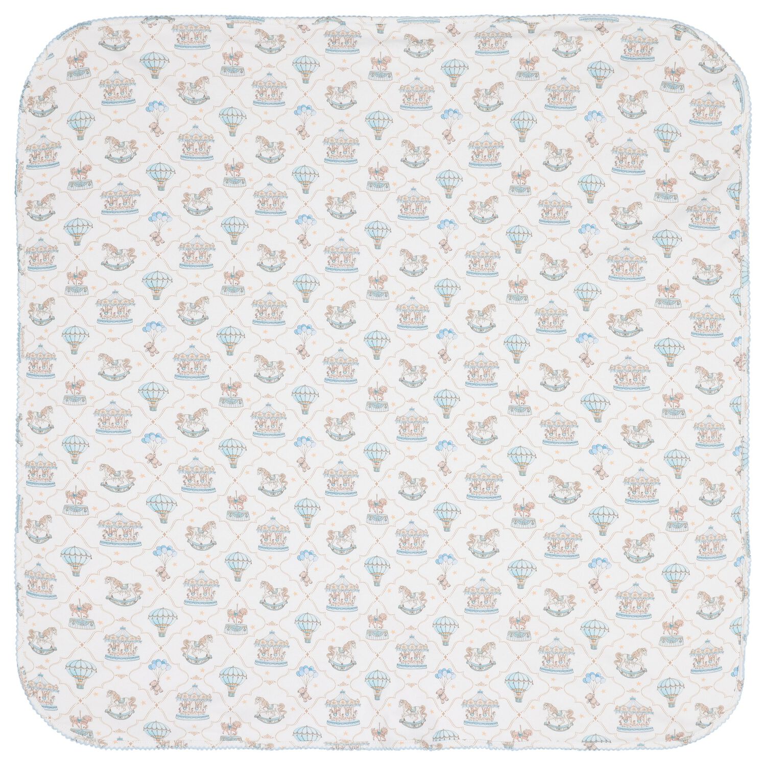 Baby Boys Blue & White Carousel & Hot Air Balloon Blanket, 1, hi-res