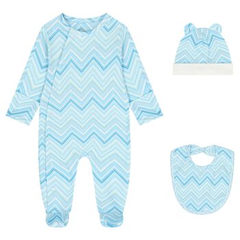 Baby Boys Blue Zig Zag Babygrow Gift Set 