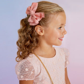 Girls Pink Tulle Bow Hair Clip