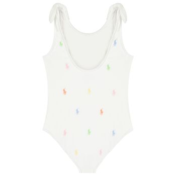 Girls Ivory Pony Logo Swimsuit