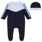 Baby Boys Navy Blue & Blue Logo Babygrow Gift Set, 1, hi-res