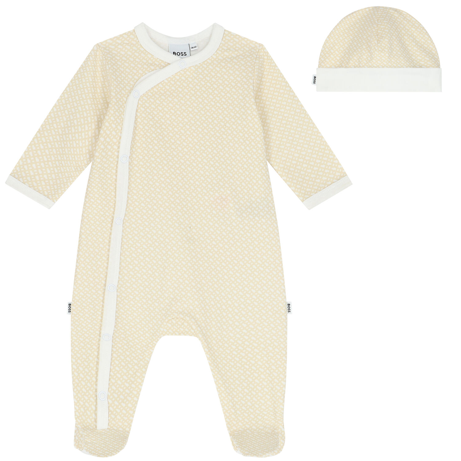 Baby Boys White & Beige Babygrow & Hat Gift Set, 1, hi-res