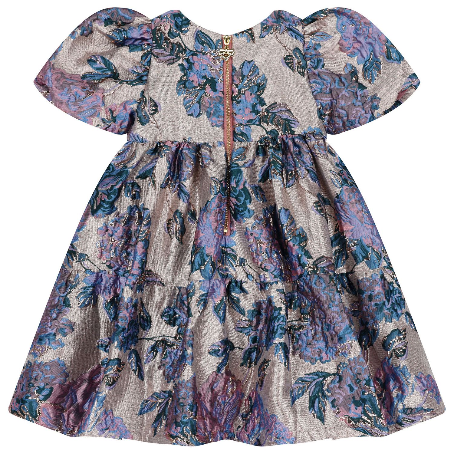 Girls Lilac & Blue Floral Jacquard Dress, 1, hi-res