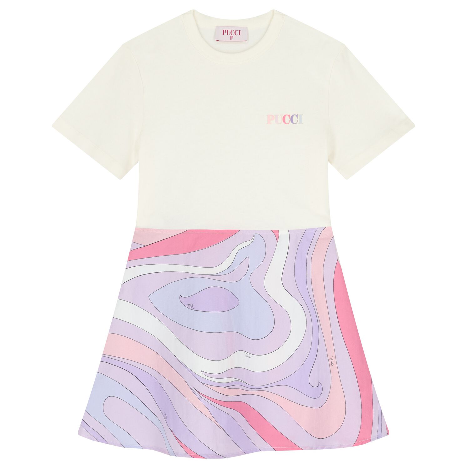 Girls White & Pink logo Dress , 1, hi-res