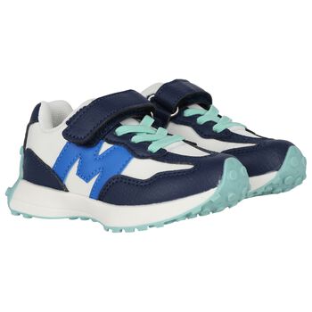 Boys White & Navy Blue Logo Trainers