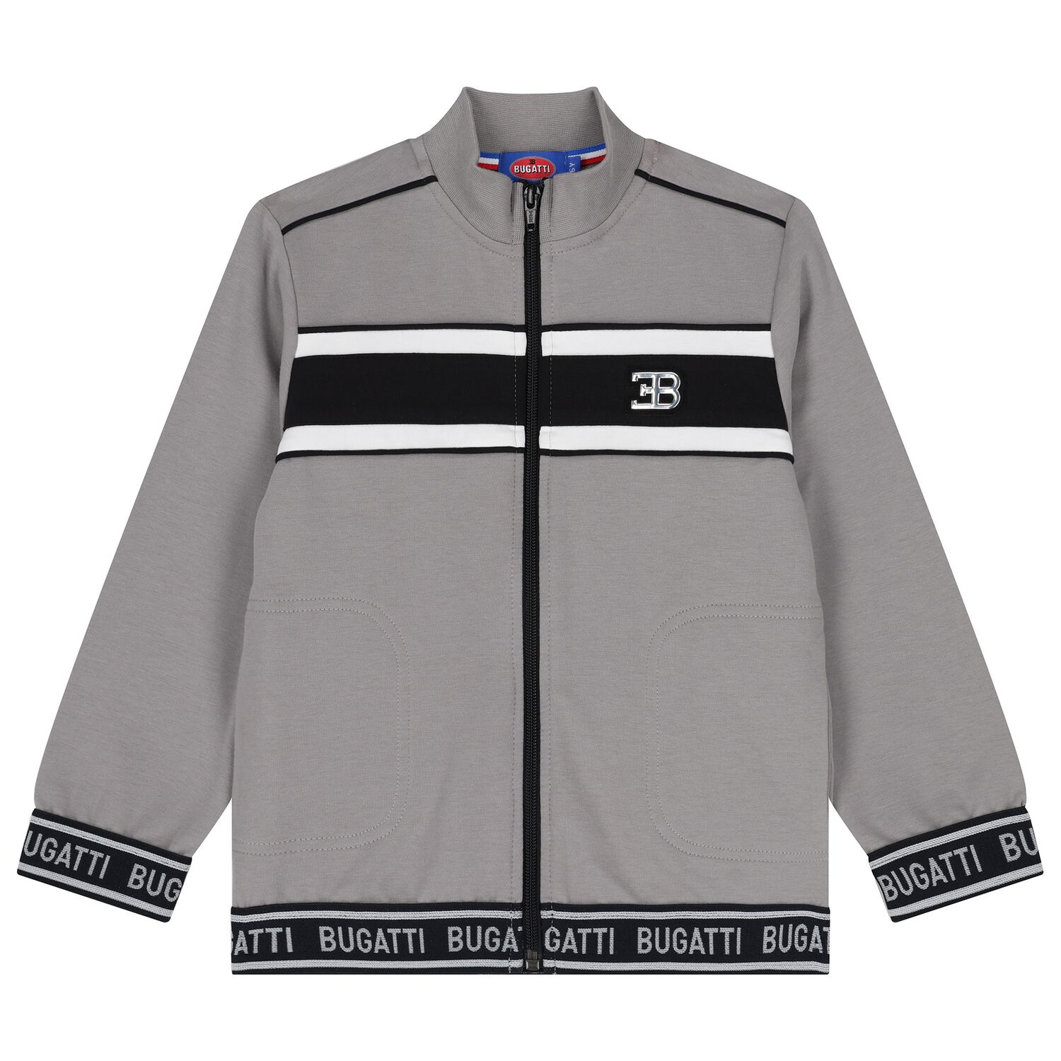 Boys Grey Logo Zip Up Top, 1, hi-res