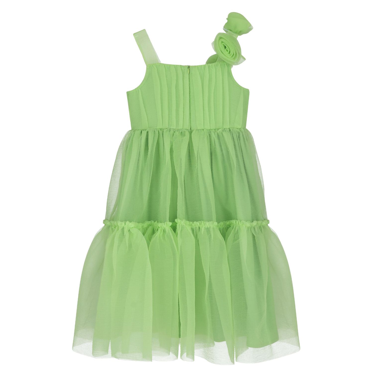 Girls Green Tiered Dress, 1, hi-res