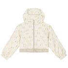 Girls Ivory & Gold Hooded Zip Up Top, 1, hi-res