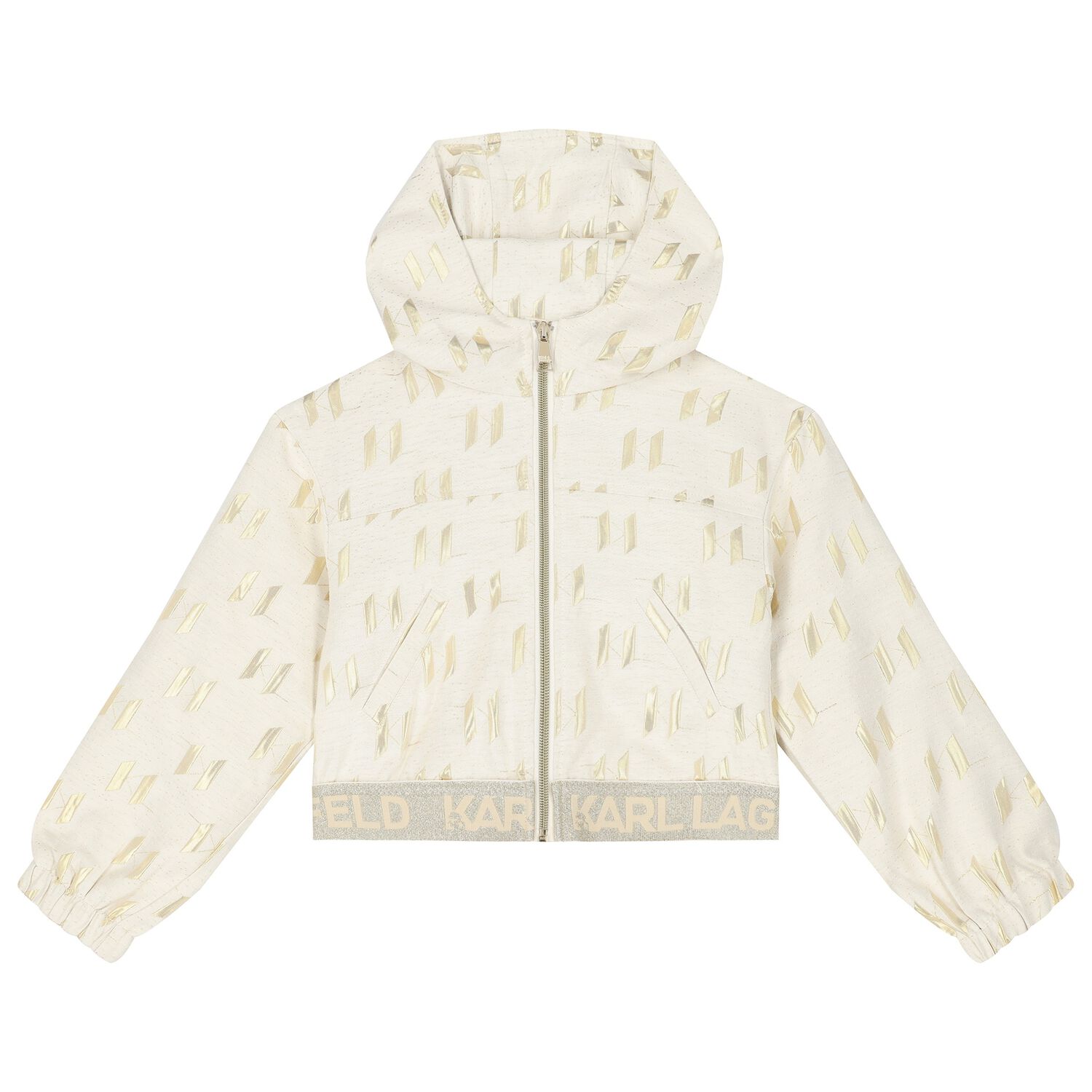 Girls Ivory & Gold Hooded Zip Up Top, 1, hi-res image number null