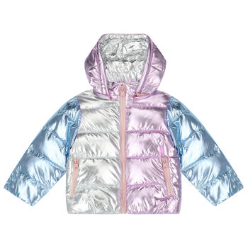 Girls Pink & Blue Metallic Puffer Jacket