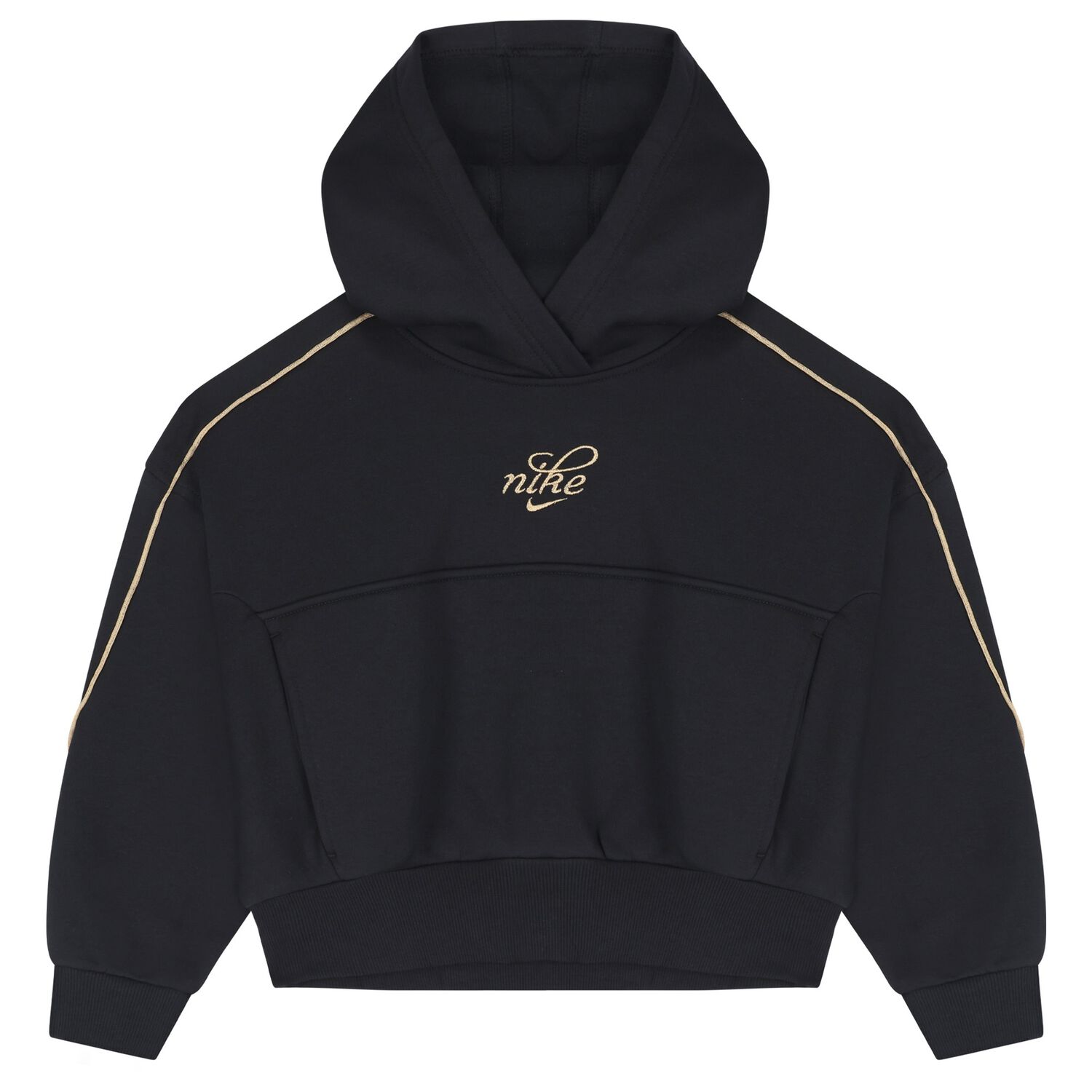 Girls Black Logo Hooded Top, 1, hi-res