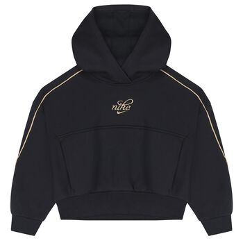 Girls Black Logo Hooded Top
