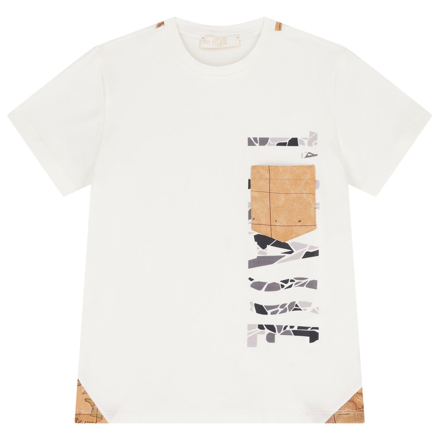 Boys White & Beige Geo Map Shorts Set, 1, hi-res