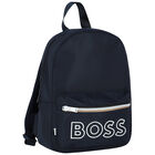 Boys Navy Blue Logo Back Pack, 1, hi-res