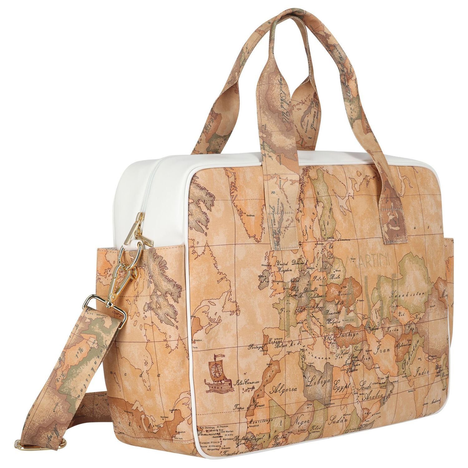 Beige & White Geo Map Baby Changing Bag, 1, hi-res
