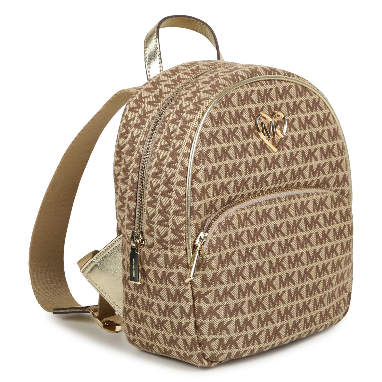 Girls Beige & Gold Logo Monogram Backpack, 1, hi-res