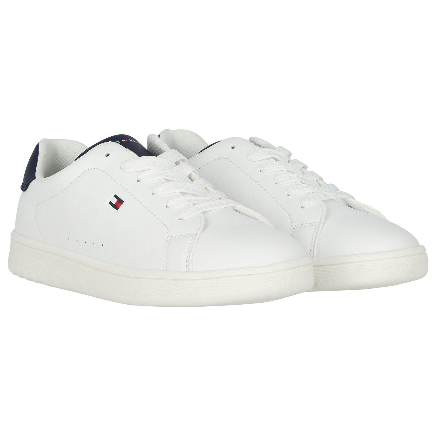 Boys White & Blue Logo Leather Trainers, 1, hi-res image number null