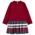 Girls Red Striped Pleated Dress, 3, hi-res
