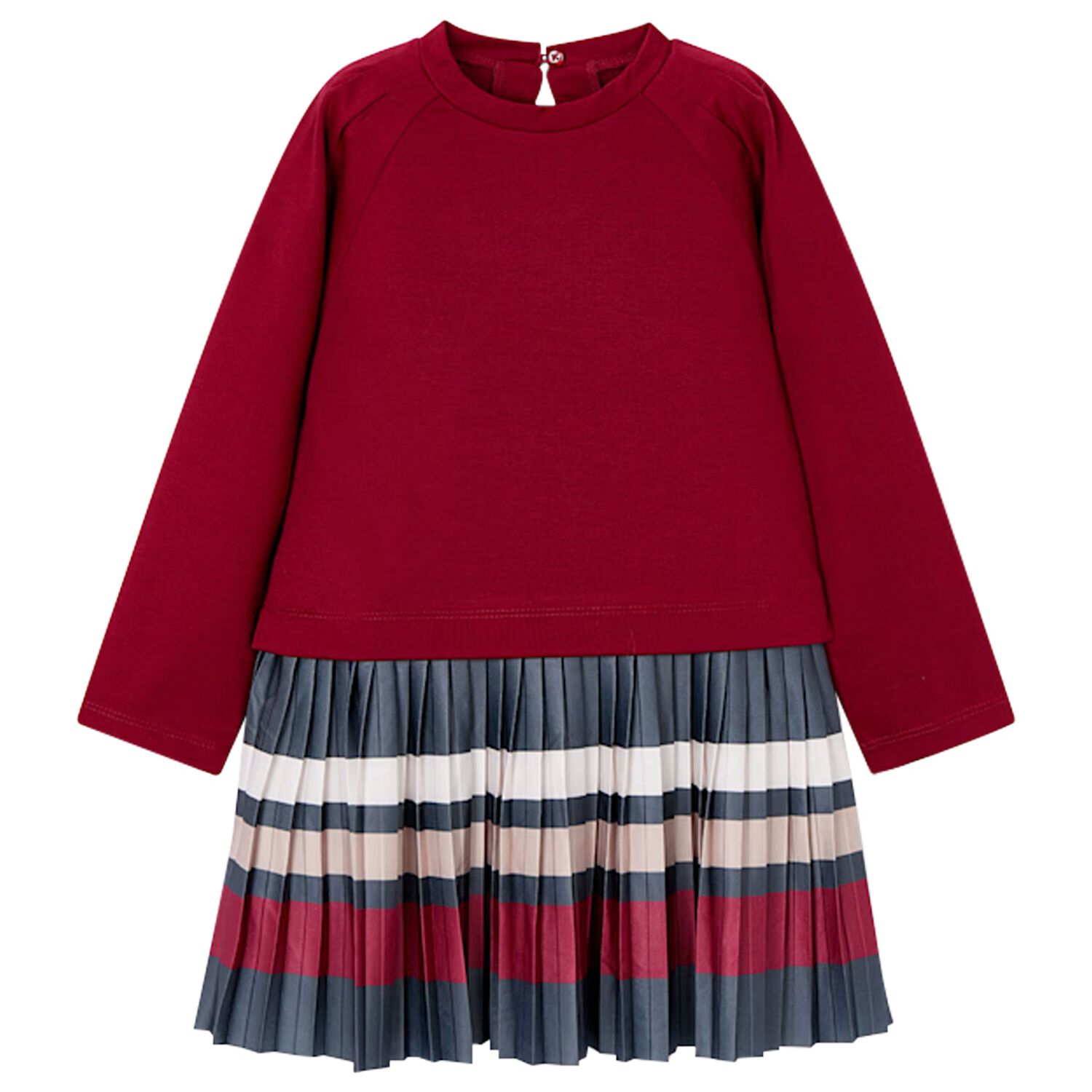 Girls Red Striped Pleated Dress, 3, hi-res