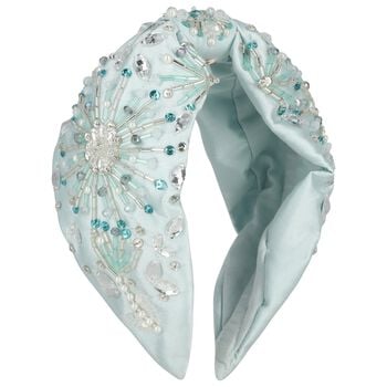 عصابة رأس مزينة بالكريستال والخرز باللون الأزرق للبنات