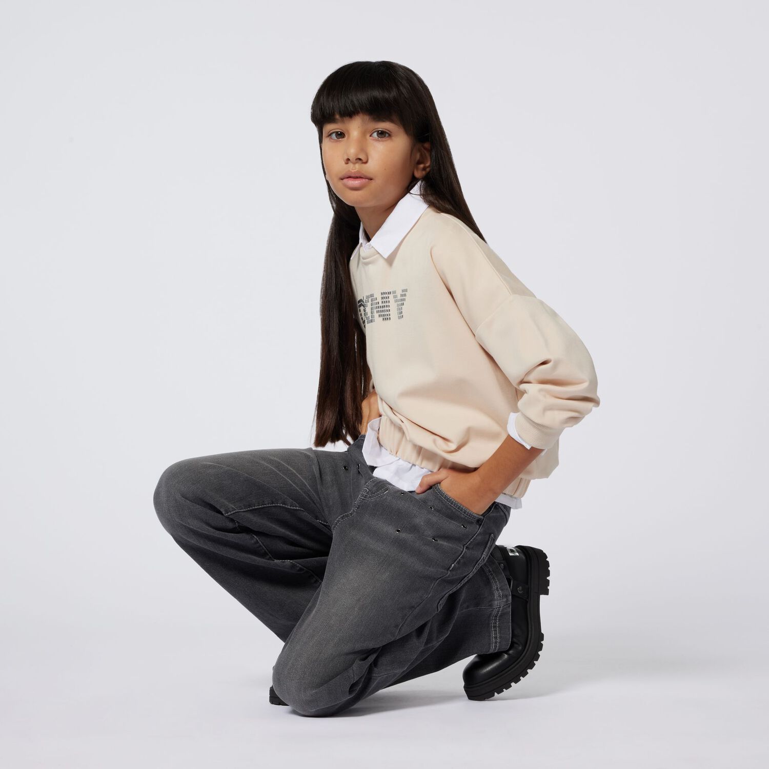 سويت شيرت بنات مزين بالشعار باللون البيج , 1, hi-res image number null