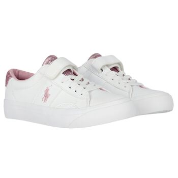 Girls White & Pink Logo Trainers