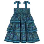 Girls Blue & Green Paisley Dress , 1, hi-res
