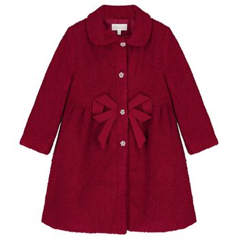 Girls Burgundy Bow Boucl&eacute; Coat
