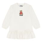 Younger Girls Ivory Teddy Bear Logo Dress , 1, hi-res