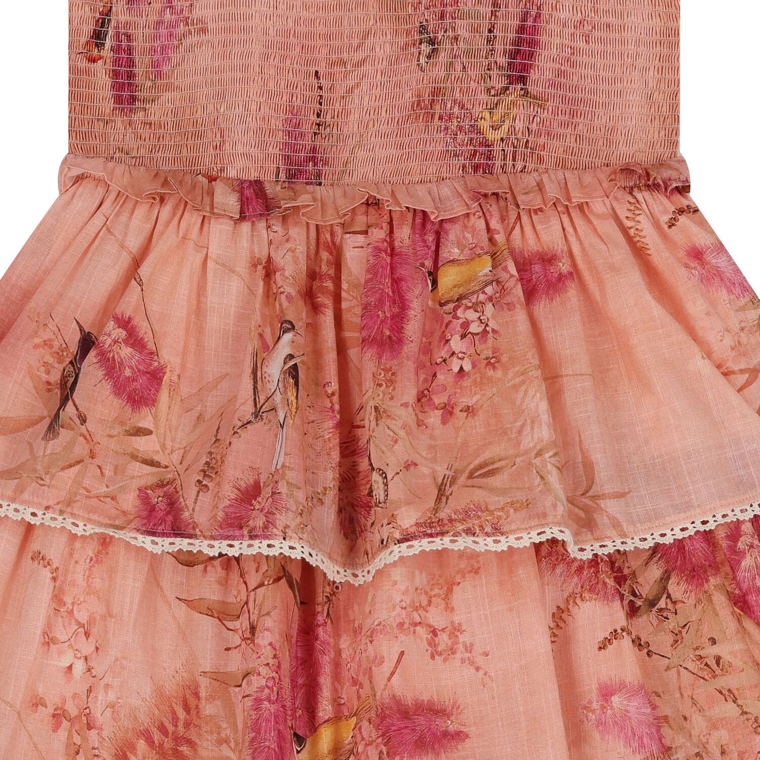 Girls Pink Floral & Bird Tiered Dress, 1, hi-res