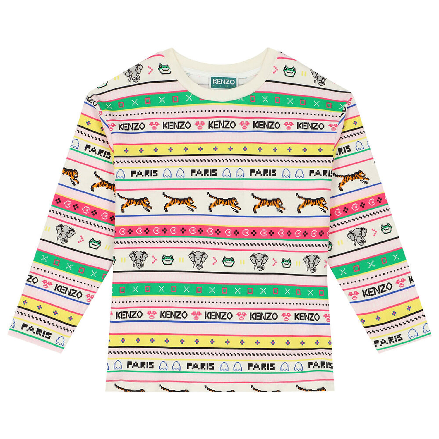 Girls Multi-Coloured Striped T-Shirt, 1, hi-res