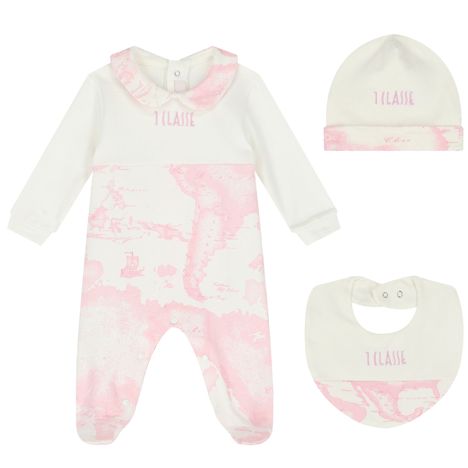 Baby Girls Ivory & Pink Geo Map Babygrow Set, 1, hi-res