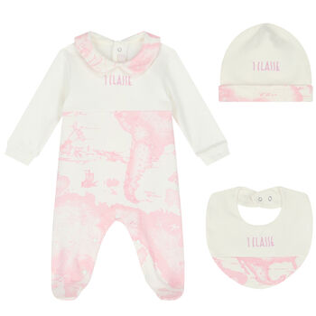 Baby Girls Ivory & Pink Geo Map Babygrow Set