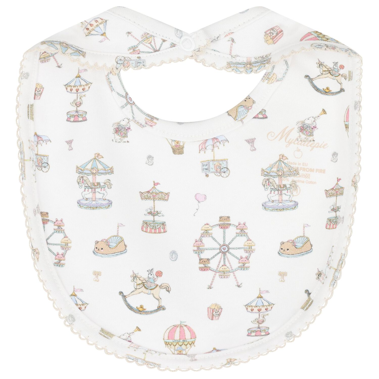 White Carousel & Hot Air Balloon Baby Bib, 1, hi-res