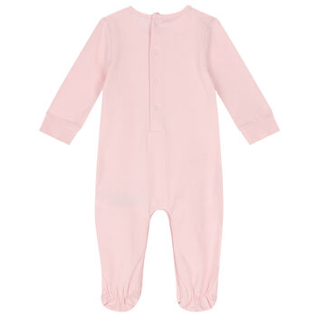 Baby Girls Pink Teddy Bear Logo Babygrow