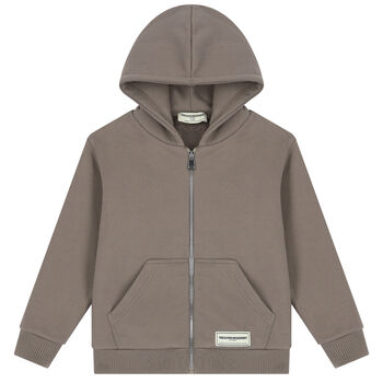 Beige Logo Hooded Zip Up Top