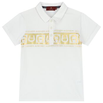 Boys White & Gold Polo Shirt