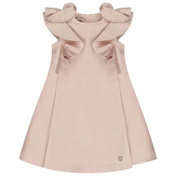 Girls Pink Satin Ruffle Dress