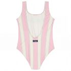 Girls Pink & Ivory Striped Logo Swimsuit, 1, hi-res