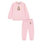 Younger Girls Pink Teddy Bear Logo Tracksuit , 5, hi-res
